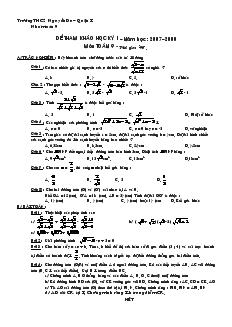 Đề thi Học kì 1 Toán Lớp 9 Trường THCS Nguyễn Du