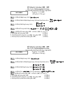 Đề thi học kỳ I năm học 2008 – 2009 môn toán 10 (chương trình cơ bản)
