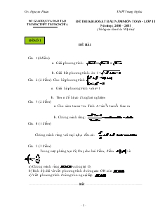 Đề thi khảo sát đầu năm môn toán - Lớp 11 năm học 2010 – 2011