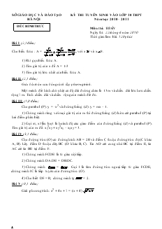Đề thi tuyển sinh vào lớp 10 THPT Hà Nội năm học 2010 – 2011