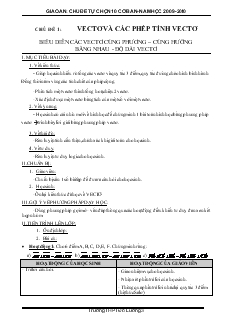 Giáo án chủ đề tự chọn toán 10 cơ bản Biểu diễn các vectơ cùng phương – cùng hướng bằng nhau - độ dài vectơ