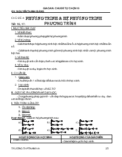 Giáo án Chủ đề tự chọn toán 10 Tiết 16, 17 Phương Trình