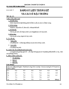 Giáo án Chủ đề tự chọn toán 10 Tiết 20, 21 Bảng số liệu thống kê và các số đặc trưng