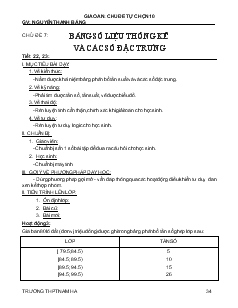 Giáo án Chủ đề tự chọn toán 10 Tiết 22, 23 Bảng số liệu thống kê và các số đặc trưng