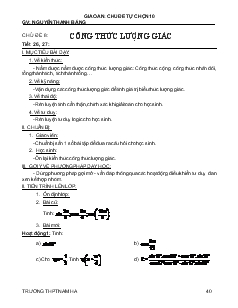 Giáo án Chủ đề tự chọn toán 10 Tiết 26, 27 Công thức lượng giác