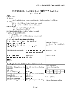 Giáo án Đại số 10 cơ bản năm học 2009- 2010 Chương II Hàm số bậc nhất và bậc hai