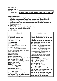 Giáo án Đại số 10 năm học 2001- 2002 Tiết 74 Phương trình và bất phương trình quy về bậc hai