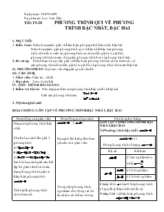 Giáo án Đại số 10 năm học 2009- 2010 Tiết 19-20 Phương trình qui về phương trình bậc nhất, bậc hai