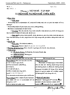 Giáo án Đại số 10 nâng cao học kỳ I năm học 2009 - 2010