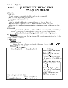 Giáo án Đại số 10 nâng cao năm học 2010- 2011 Tiết 26- 27 Phương trình bậc nhất và bậc hai một ẩn