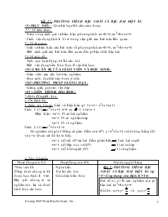 Giáo án Đại số 10 nâng cao - Tiết 27 - Phương trình bậc nhất và bậc hai một ẩn