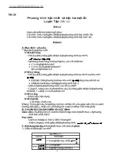 Giáo án Đại số 10 nâng cao - Tiết 28- Phương trình bậc nhất và bậc hai một ẩn Luyện Tập