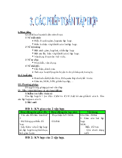 Giáo án Đại số 10 nâng cao Tiết 4 Các phép toán tập hợp