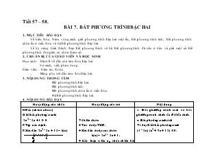 Giáo án Đại số 10 nâng cao - Tiết 57, 58- Bất phương trình bậc hai