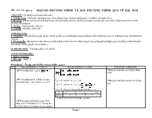 Giáo án Đại số 10 nâng cao - Tiết 61 - Một số phương trình và bất phương trình quy về bậc hai