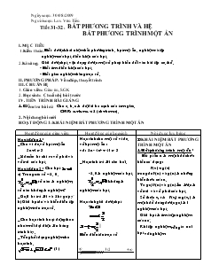 Giáo án Đại số 10 Tiết 31-32 Bất phương trình và hệ bất phương trình một ẩn