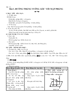 Giáo án Đại số 10 Tiết 33 Bài 3 Đường thẳng vuông góc với mặt phẳng