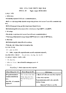 Giáo án Đại số 10 Tiết 39 Dấu của tam thức bậc hai