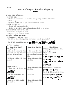 Giáo án Đại số 10 Tiết 54 Bài 2 Giới hạn của hàm số (tiết 2)