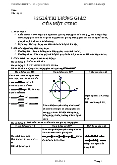 Giáo án Đại số 10 Trường THPT Thiên Hộ Dương tiết 57, 58 Giá trị lượng giác của một cung
