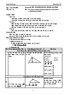 Giáo án Hình học 10 cơ bản năm học 2007- 2008 Tiết 23 Các hệ thức lượng trong tam giác và giải tam giác