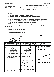 Giáo án Hình học 10 cơ bản năm học 2007- 2008 Tiết 25 Các hệ thức lượng trong tam giác và giải tam giác (tiếp)