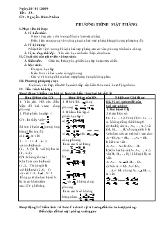 Giáo án Hình học 10 năm học 2008- 2009 Tiết 33 Phương trình mặt phẳng