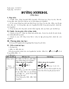 Giáo án Hình học 10 năm học 2010- 2011 Đường Hypebol (tiếp theo)