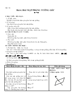 Giáo án Hình học 10 Tiết 34 Bài 4 Hai mặt phẳng vuông góc