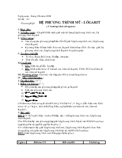 Giáo án Hình học 12 nâng cao năm học 2008- 2009 Hệ phương trình mũ - lôgarit