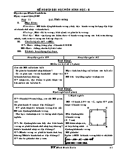 Giáo án Hình học 8 năm học 2007- 2008 Tiết 22 Hình vuông