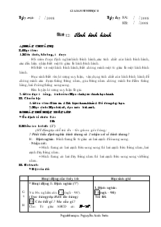 Giáo án Hình học 8 năm học 2008- 2009 Tiết 12: Hình bình hành