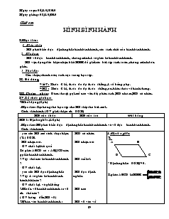 Giáo án Hình học 8 năm học 2011- 2012 Tiết 12 Hình Bình Hành