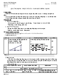 Giáo án Hình học 8 năm học 2011 – 2012 Tuần 29 Tiết 51 Ứng dụng thực tế của tam giác đồng dạng