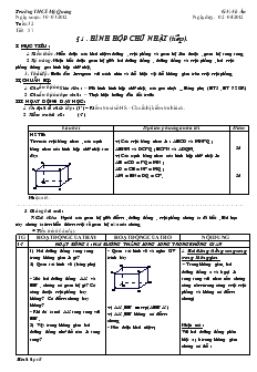 Giáo án Hình học 8 năm học 2011 – 2012 Tuần 32 Tiết 57 Hình hộp chữ nhật (tiếp)