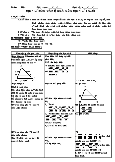 Giáo án Hình học 8 tiết 38 Định lí đảo và hệ quả của định lí talét