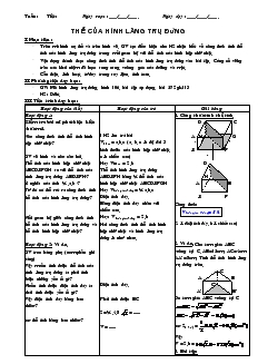 Giáo án Hình học 8 tiết 61 Thể của hình lăng trụ đứng