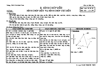 Giáo án Hình học 8 Tiết 65 Hình chóp đều và hình chóp cụt đều