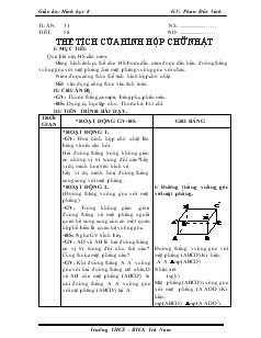 Giáo án Hình học 8 Trường THCS - BTCX Trà Nam Tiết 58 Thể tích của hình hộp chữ nhật