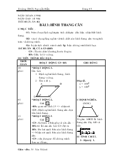 Giáo án Hình học 8 Trường THCS Nguyễn Hiền Bài 3 Hình thang cân