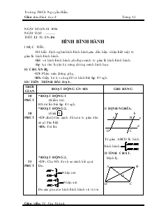 Giáo án Hình học 8 Trường THCS Nguyễn Hiền Tiết 12 Hình bình hành