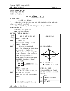 Giáo án Hình học 8 Trường THCS Nguyễn Hiền Tiết 20 Bài 11 Hình thoi