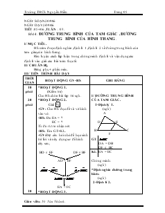 Giáo án Hình học 8 Trường THCS Nguyễn Hiền Tiết 5 Bài 4 Đường trung bình của tam giác .đường trung bình của hình thang