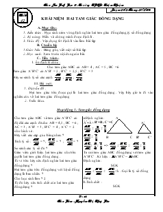 Giáo án Hình học 8 Trường THCS Triệu Thuận Tiết 42 Khái niệm hai tam giác đồng dạng