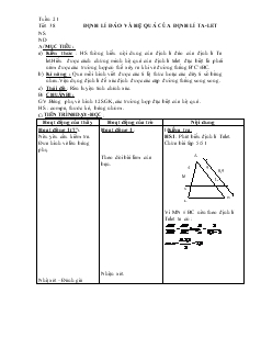 Giáo án Hình học 8 Tuần 21 Tiết 38 Định lí đảo và hệ quả của định lí ta-let