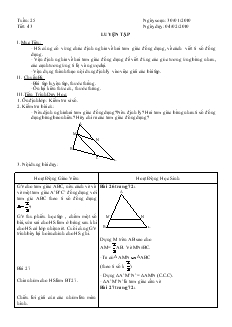 Giáo án Hình học 8 Tuần 25 Tiết 43 Luyện tập