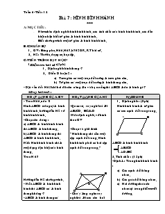 Giáo án Hình học 8 Tuần 6 Tiết 12 Bài 7  Hình bình hành