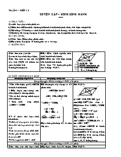Giáo án Hình học 8 Tuần 7 Tiết 13 Luyện tập – hình bình hành