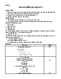 Giáo án Hình học lớp 6 Tiết 32 Trả bài kiểm tra học kỳ I