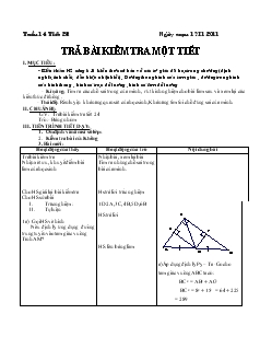 Giáo án Hình học lớp 6 Tuần 14 tiết 28 trả bài kiểm tra một tiết
